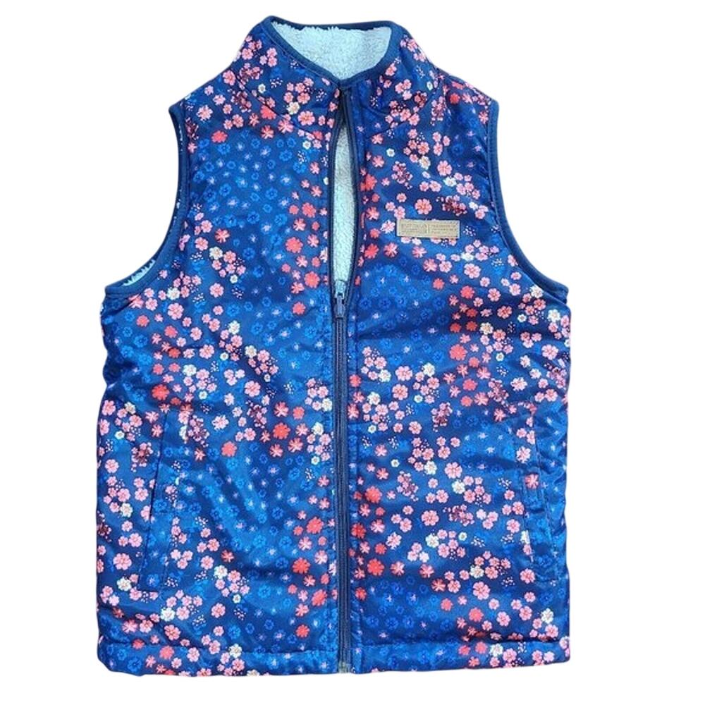 Buffalo‎ David Bitton Girls M Floral Fuzzy Reversible Vest Outwear Cozy Layering